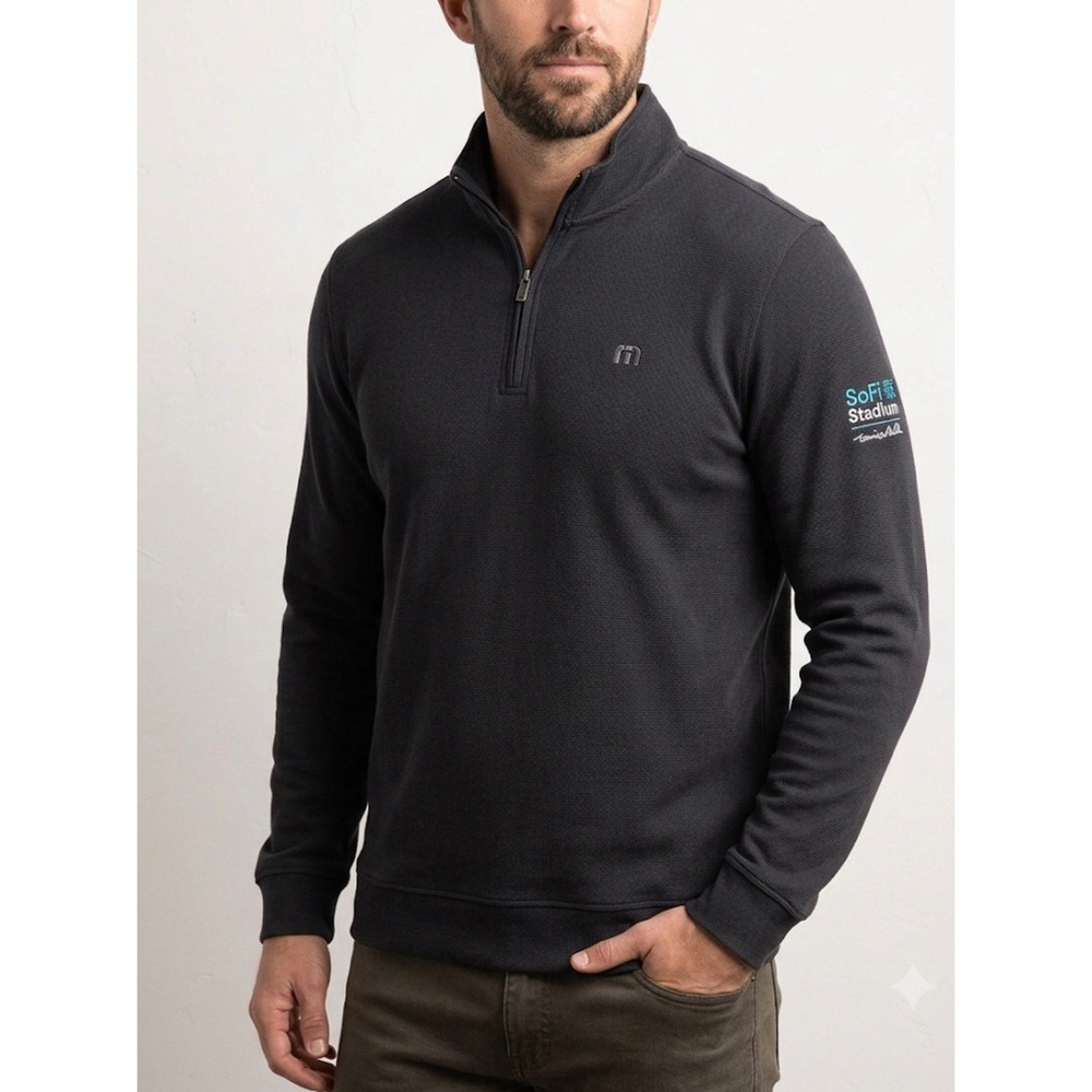 Travis Mathew Men's Large SoFi‎ Stadium 1/4 Zip Pullover Sweatshirt Black Golf
